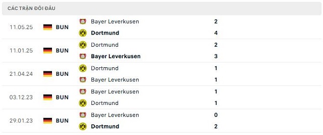 Lịch sử đối đầu Bayer Leverkusen vs Dortmund